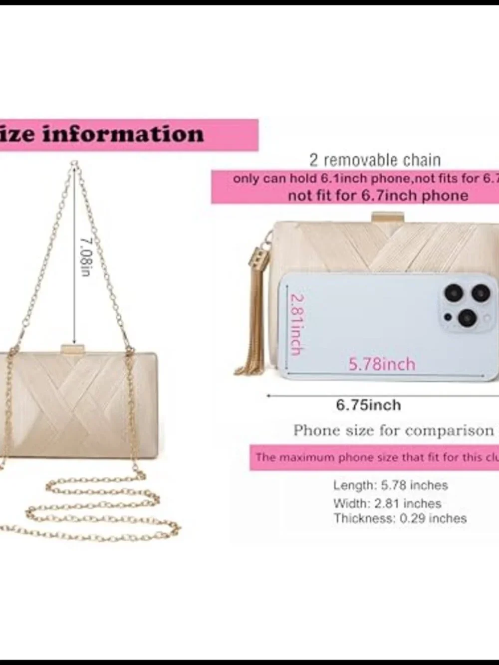 Women's Evening Clutch Purse with Tassel Removable Chain Straps Formal Party Bag